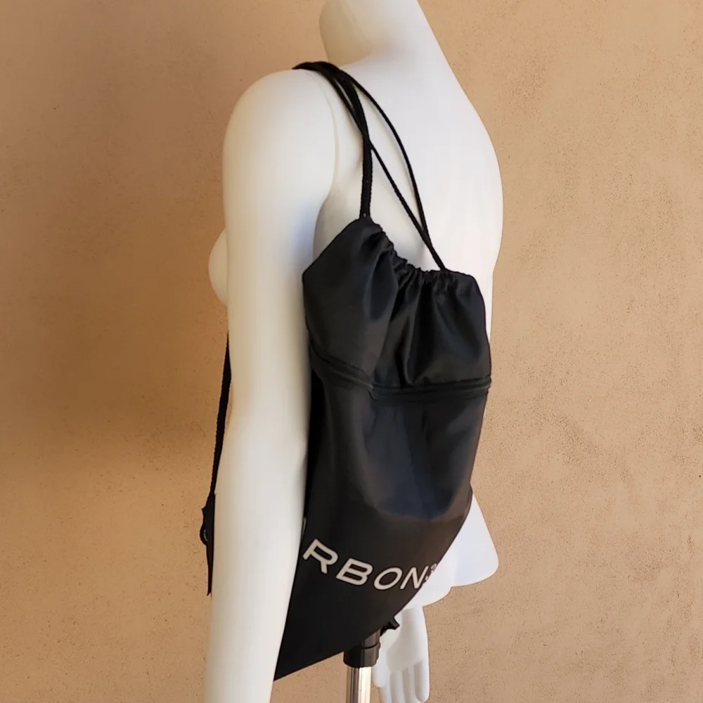 CARBON 38 Black Nylon Logo Drawstring Sling String Bag Backpack Gym Sports